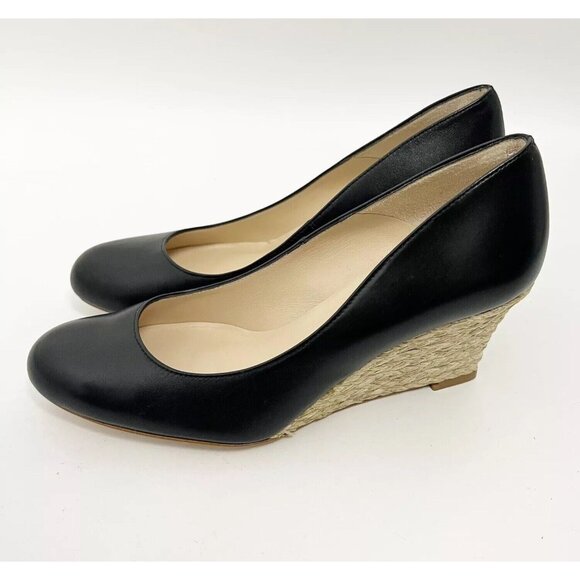 L.K. Bennett Shoes - LK Bennett Maddox Black  Leather Zella Espadrille Wedge Heel EU Sz 38 US Sz 8